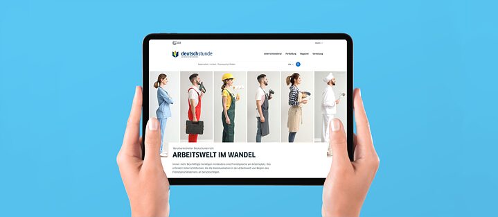 Mockup mit Tablet und aufgerufener Deutschstunde-Seite