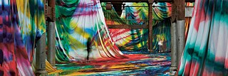 Art installation with a lot of colourful foulards