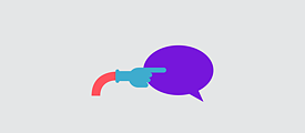 A hand points into a speech bubble